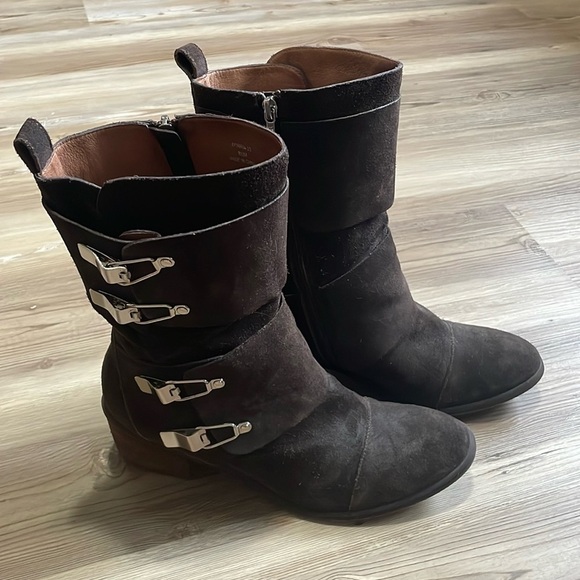 Donald Pliner Dorria Boots Mid-Calf Brown Suede Womens 9.5 Silver Buckles - Picture 4 of 10